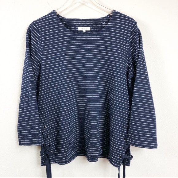 Madewell | Side Lace Navy Stripe Sweater - Picture 2 of 6